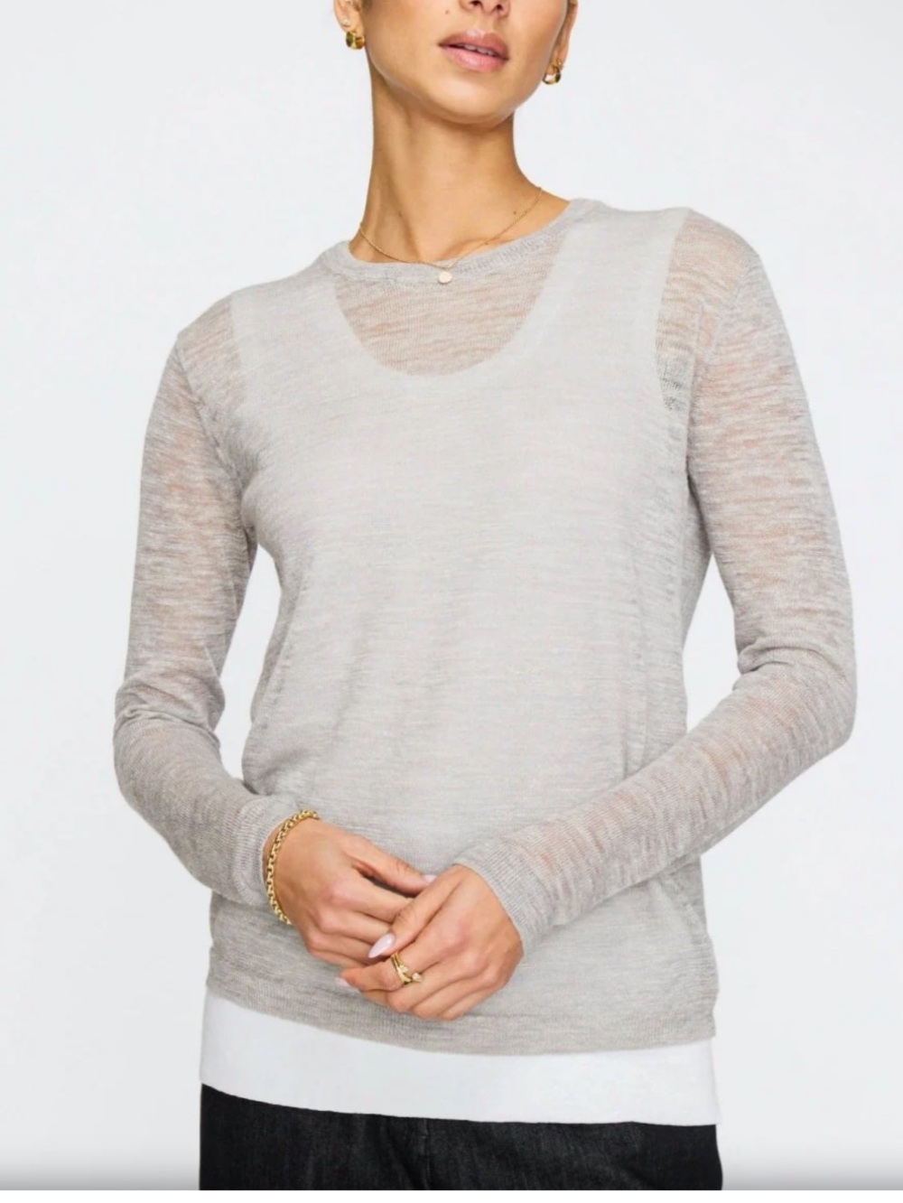Brochu Walker Lightweight Layered Crew Sweater in Light Gray